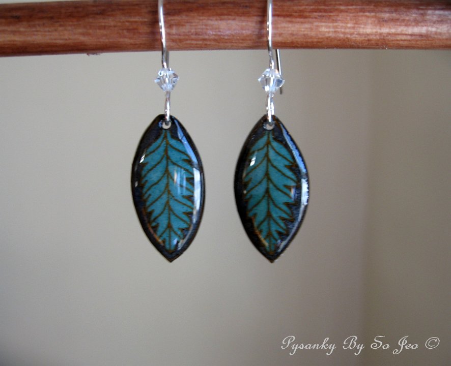 Little Teal Leaf Earrings Pysanky By So Jeo